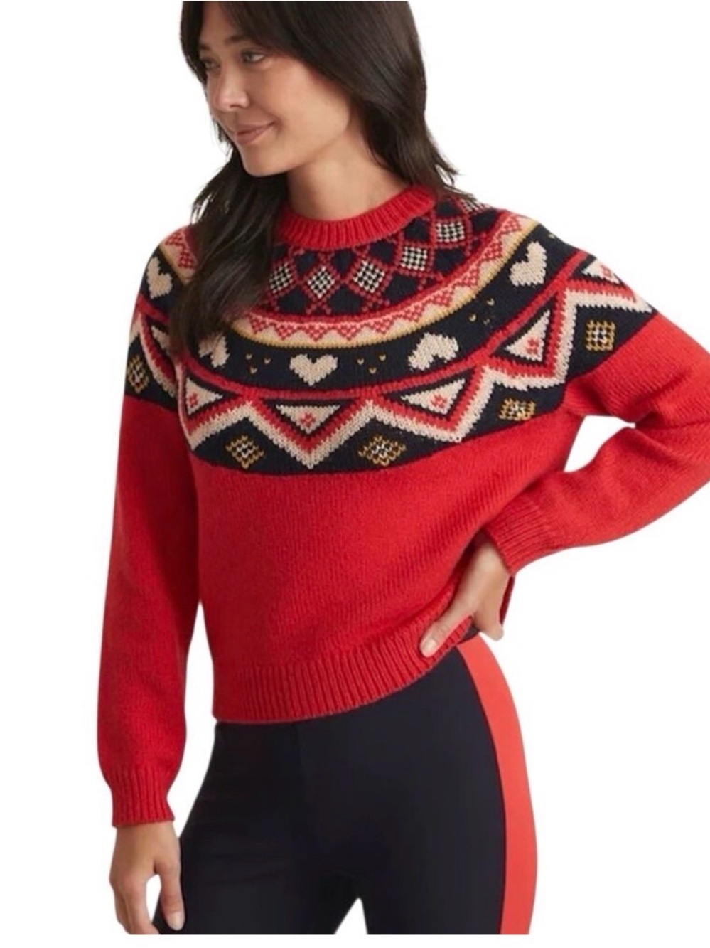 Marine Layer Red Fair Isle Yoke Crewneck Sweater